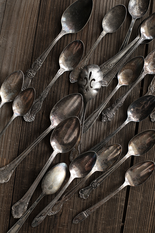 [S1 Set of Silver-Plated Spoons] Western Vintage Antique Tableware Food Photography [Snail Prop Shop]
