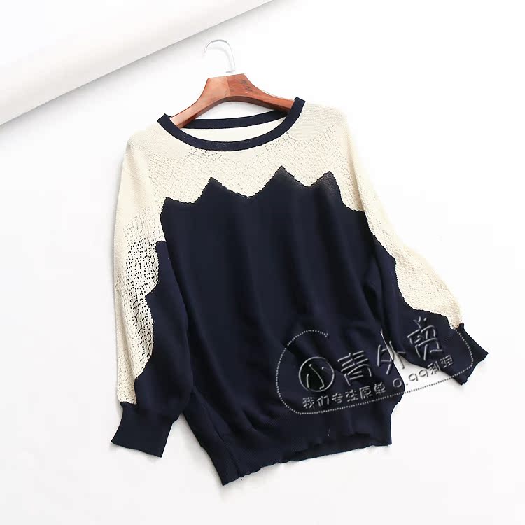 L997 Chất lượng đơn mùa thu Mới Tương phản cổ tròn Vai dài tay Áo len nữ Áo len hoang dã mẫu áo len nữ đẹp 2021