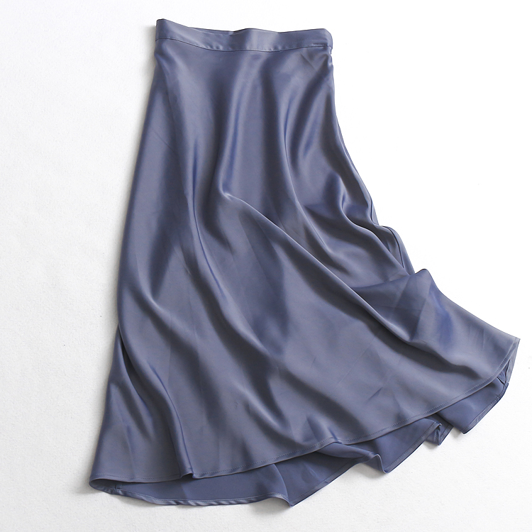 C094 soft and smooth satin fabric with high waist and slim summer new 2020 mid-length dress female-style pure color half-body dress