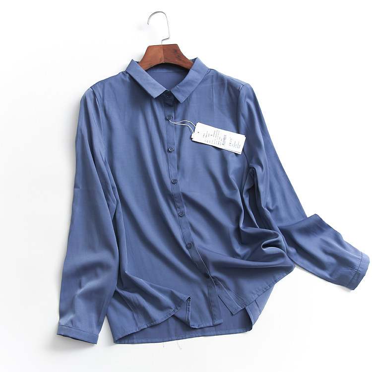 F722 Minimalist Pure Color Straight Up Collar Single Row Button Fall New 2020 Long Sleeve 100 Hitch Casual Women's Shirt Shirt