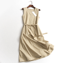 C648 cotton linen solid color lace slim slim vneck sleeveless vest skirt summer new 2020 wild women dress