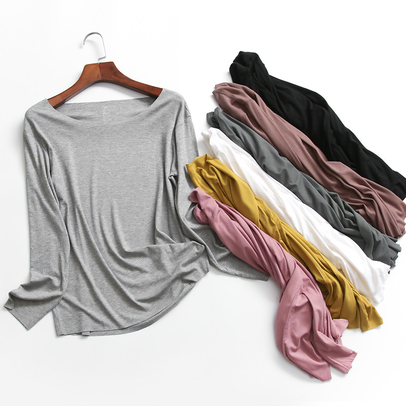 G166 base pure color round collar 100 hitch blouse Fall new 2020 sets head long sleeves Nets women's style T-shirt