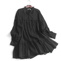 C520 solid color pleated agaric lace neckline lace-up long sleeve Spring Summer New 2020 fashionable aged women dress