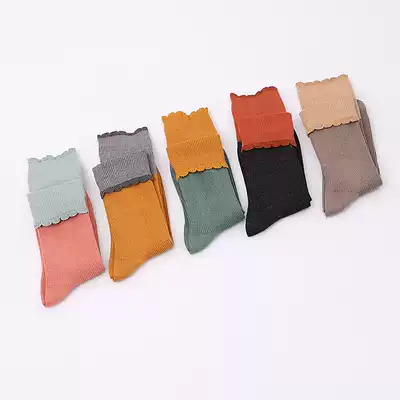 Q026 Autumn new product 2019 Korean all-match rolled edge Japanese socks College wind mid-tube bubble socks female