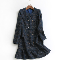 U519 Grisly Coarse Flowers Dolls Collar Double Platoon Button Slim Fit Slim Fit Winter New Long Sleeves Womens Dress Dress