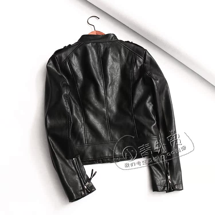 K697 thương hiệu nội địa đơn mùa thu đông mới mới slim slim dây kéo dài tay áo khoác xe máy nữ da áo da thật