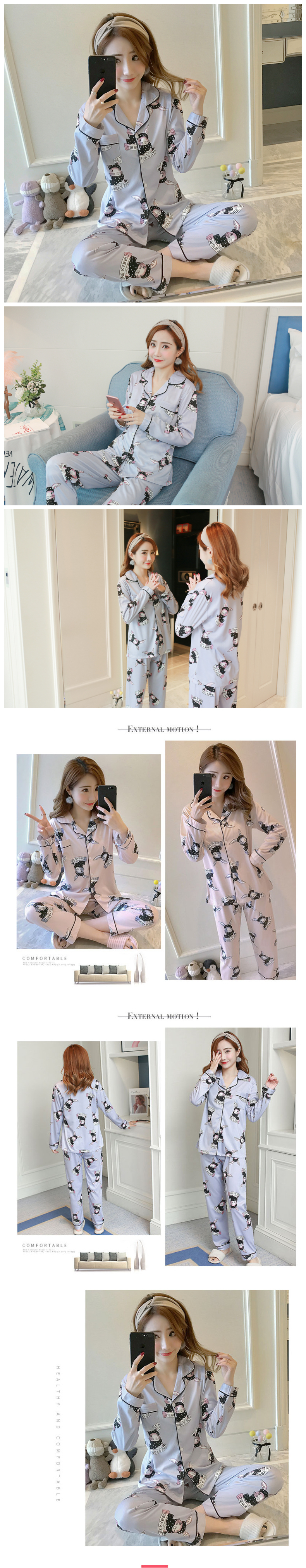 Bộ đồ ngủ mùa xuân và mùa thu mùa đông của phụ nữ tay áo bằng vải cotton đồ mặc nhà cho cả gia đình