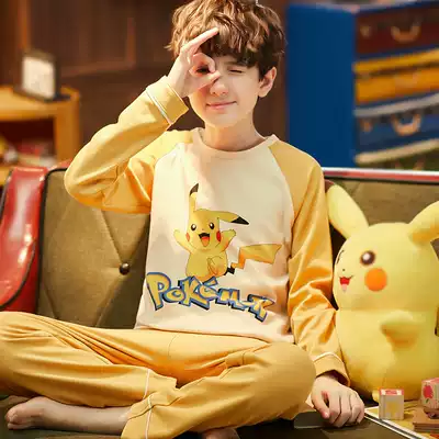 Cotton children's pajamas boys Spring and Autumn long sleeves baby middle school students young boys home clothes set summer thin