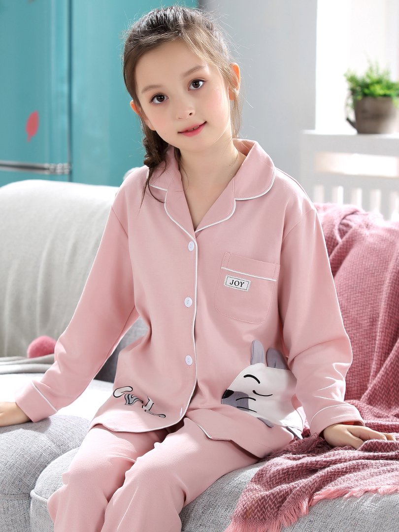 Children's pajamas for women spring and autumn pure cotton long-sleeved medium and large children summer girls baby cardigan girls home clothes 2024 new style