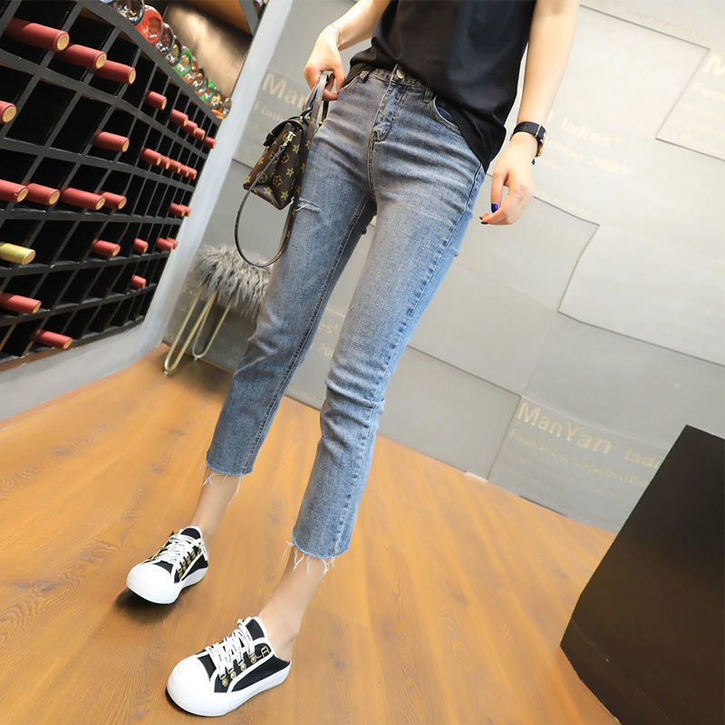 2025 Spring and Autumn Thin Denim Pants for Women, Straight Leg, Slimming, Eight-Tenths Length, Petite, Cigarette Pants, Stretchy, Slim Fit, Outerwear, Seven-Tenths Length 2025 Spring and Autumn Thin Denim Pants for Women, Straight Leg, Slimming, Eight-Tenths Length, Petite, Cigarette Pants, Stretchy, Slim Fit, Outerwear, Seven-Tenths Length