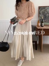 (two) ZzZ Korea Dongdaemun Spring paragraph 100 lap high waist pressure pleats with long half body dress 2091