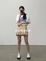 Two zzy ZZ Korea Dongdaemun Spring paragraph with belt 100 pleats half body short dress 2130