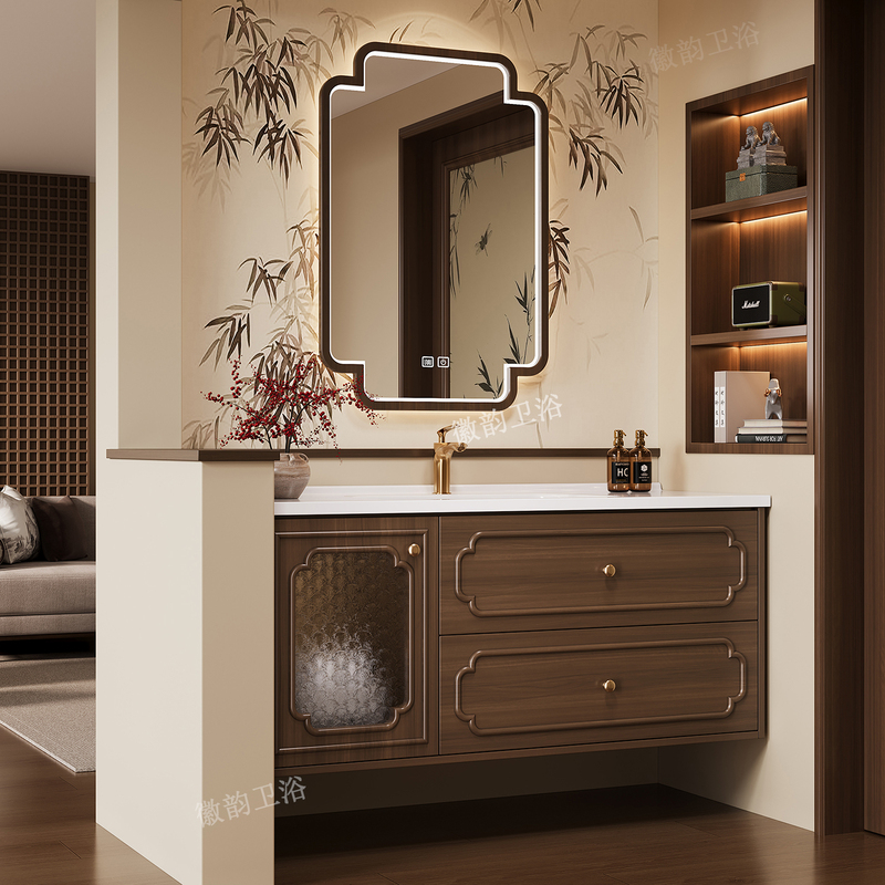 Song-Style Vintage Bathroom Cabinet Set with Integrated Ceramic Washbasin and Vanity Cabinet