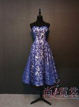 Royal blue handmade nail beads heavy industry womens chest high-end small dress dinner party party reception dress rental