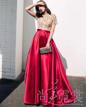 Beijing clothing rental high-grade ladies gold Red Diamond evening dress annual evening party stage catwalk dress