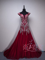 (Beijing rental)Ladies high-end handmade diamond-encrusted dress fishtail slim-fit puffy dress host dress