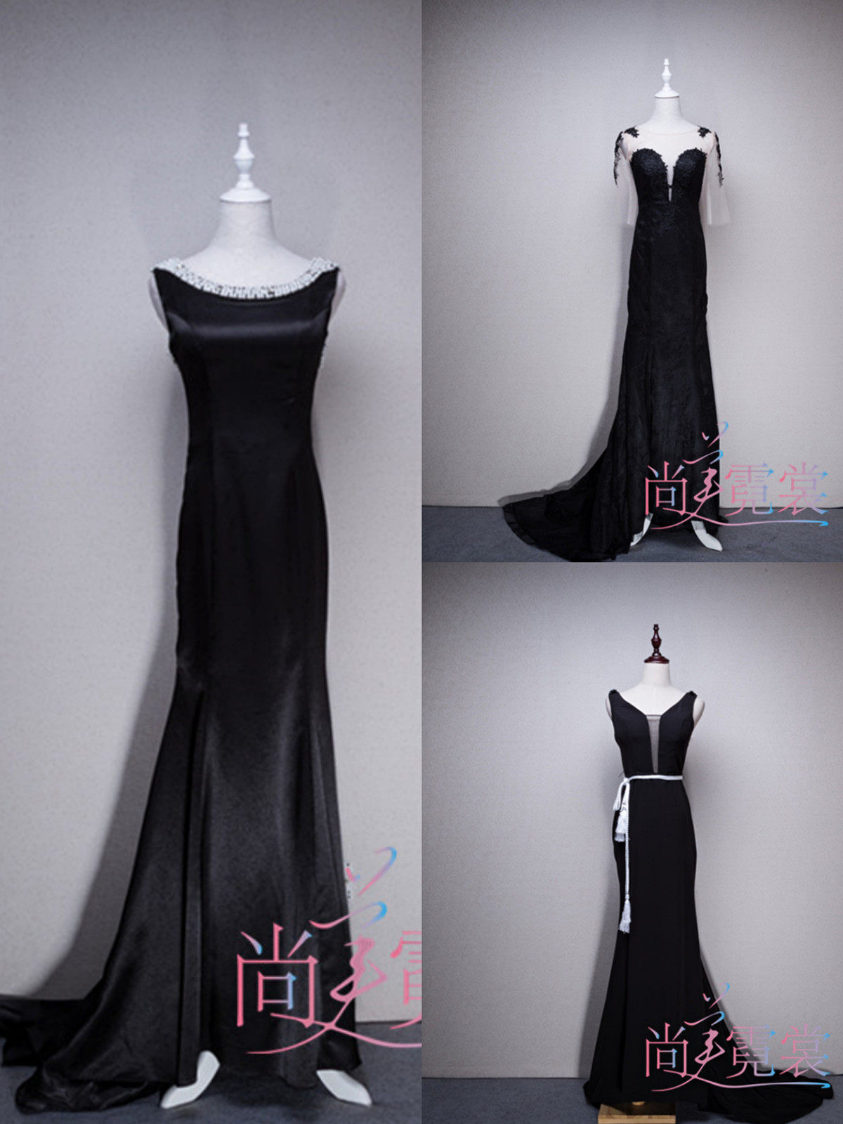 (Beijing Taxi) Ladies black upscale Body Banquet Dress Black Fishtail for a late gown real body Shop