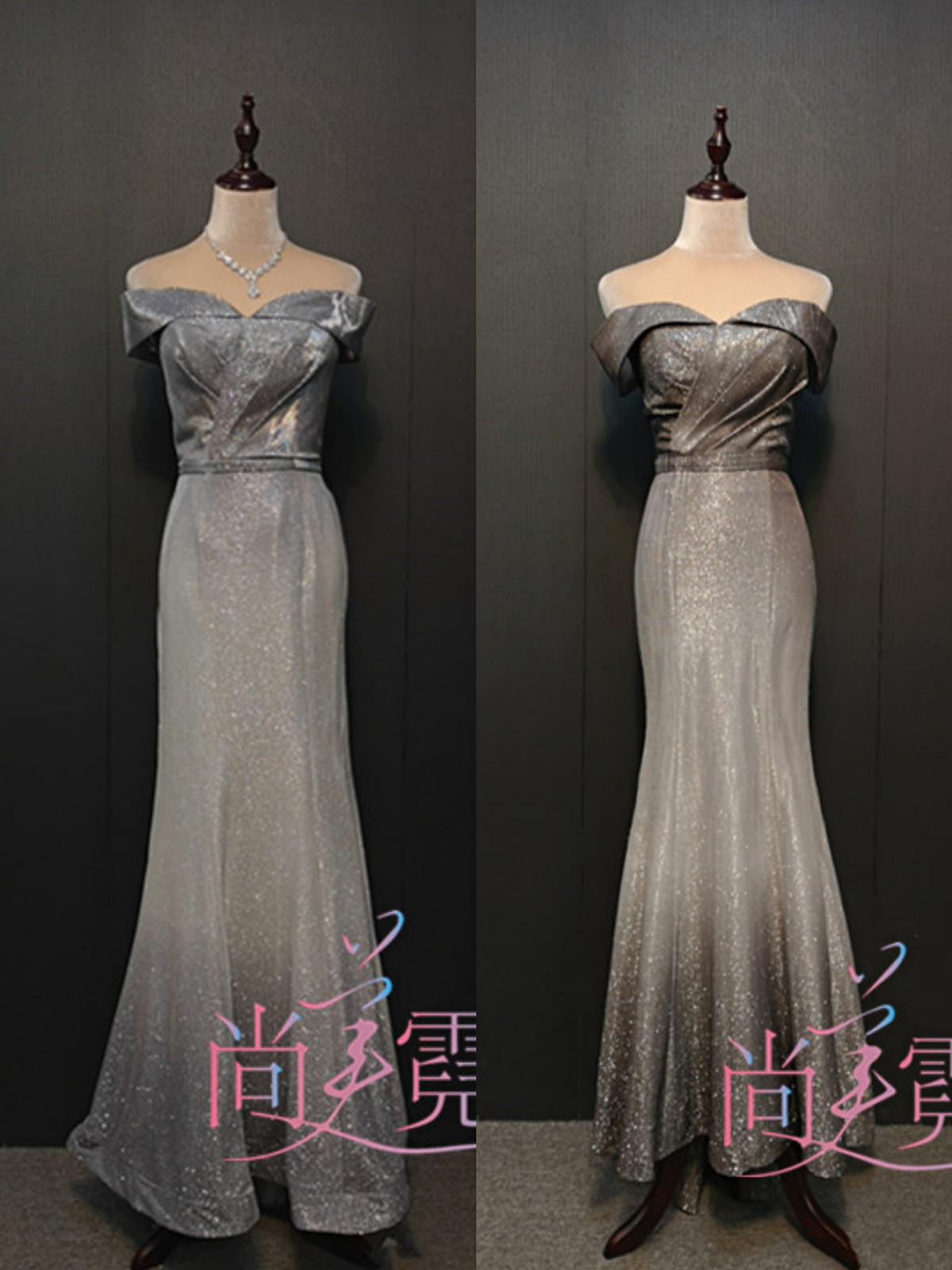 Grey Asymptotic Fish Tail Sashimi Shoulder Evening Dress evening dress Annual Meeting Gala Presenter Gown in Beijing Custom Leasing