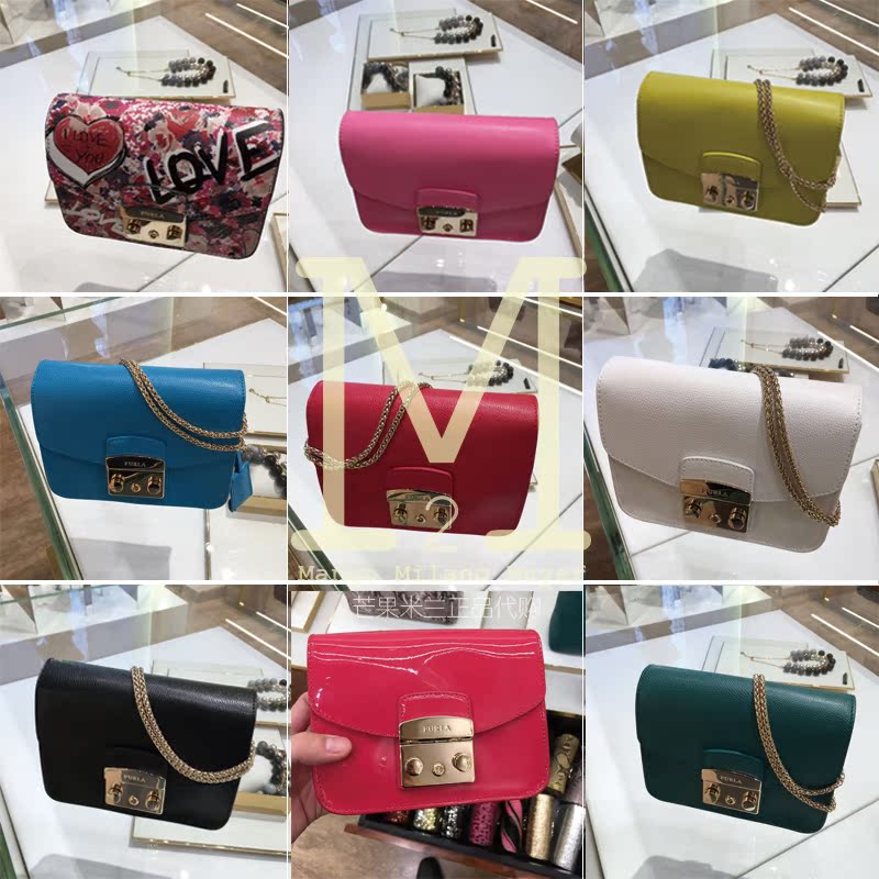 Italian Counter Genuine Furla Fula 17 New Metropolis Metal Chain Messenger Small Square Bag Italian Counter Genuine Furla Fula 17 New Metropolis Metal Chain Messenger Small Square Bag