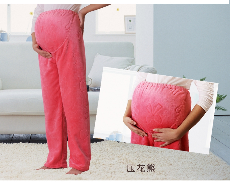 Mùa thu đông có thể điều chỉnh cho bà bầu ngủ quần lông cừu san hô / nhung nước cho bà bầu nhà quần dày cộng với nhung nâng bụng quần thun bầu