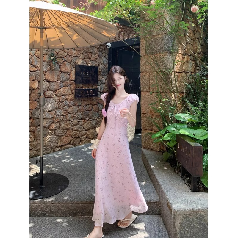 Sweets Online Store Zheng Zai Zai French Square-Neck Puff Sleeve Floral Dress Women's Summer 2025 New Dress