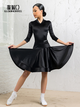 Gloria girls and childrens Latin dance clothing bright satin velvet v-neck mid-sleeve one-piece competition performance clothing G3153