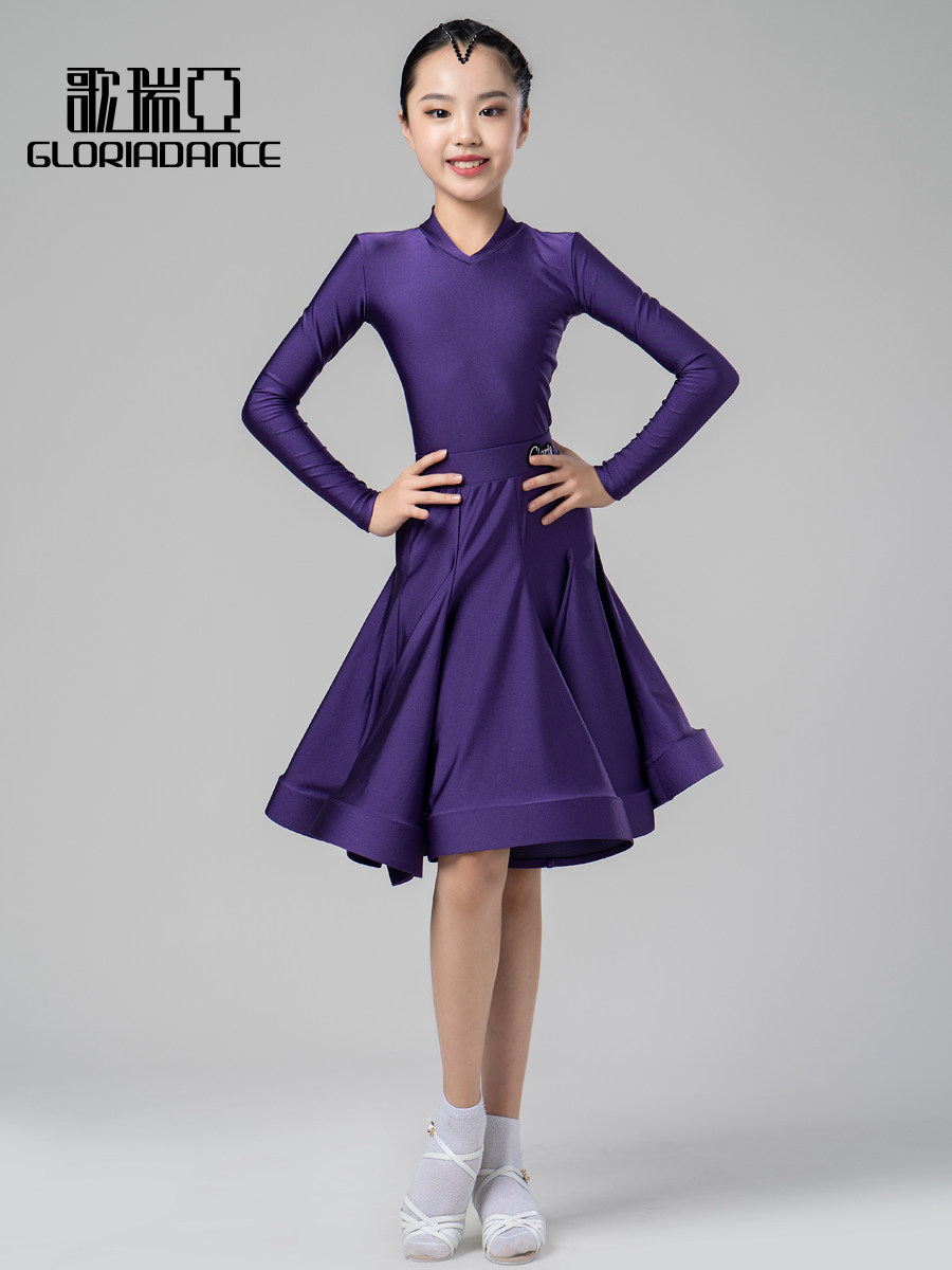 Song Liberia Latin dance suit female child V lead long sleeve fish bone large pendulum two-piece dress performance competition stipulating suit G3145