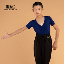 Song Liberia Latin dance suit 2022 spring and summer new male and less Latin precisely deep V collar short sleeve blouses to practice