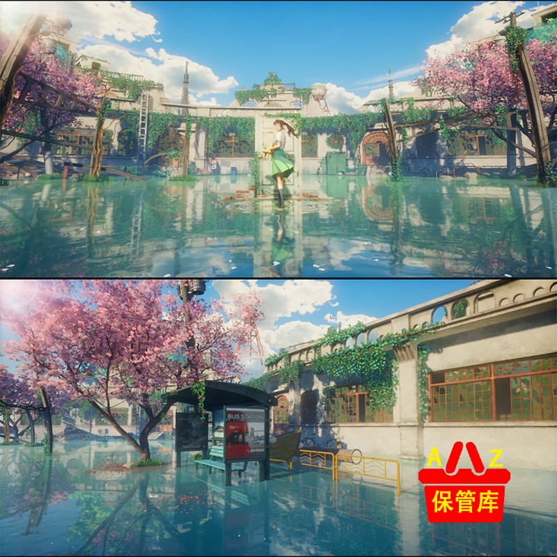 Ue4 Unreal Engine 5 Studio Ghibli-Style Stylized Japanese-Style Cartoon Scene Assets of the Abandoned Classroom from the Film "Suzume No Tojimari"