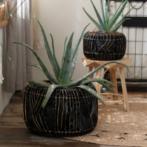 Retro imitation rattan flower baskets green plant pots decorative flower utensils B&B hotel window balcony plant baskets