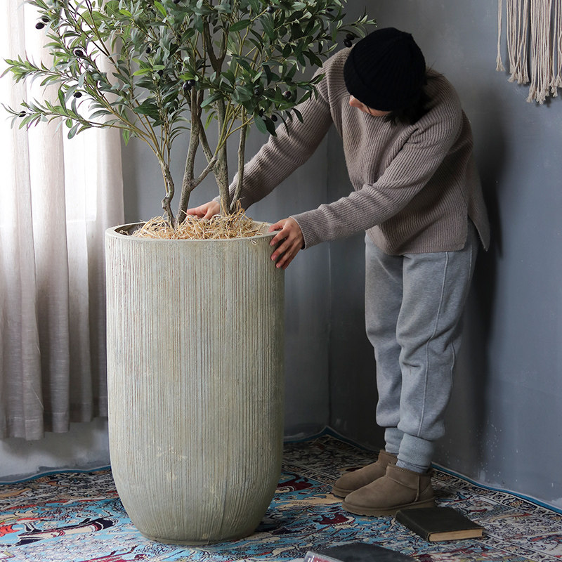 Retro creative large flower pot floor magnesium mud high flower device living room garden sample house display center shopping mall decoration green plant pot