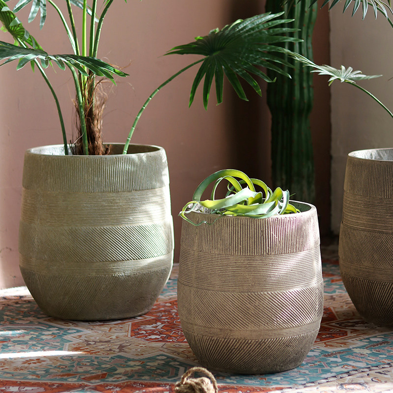 Retro creative texture flower pot round living room balcony hotel courtyard large floor flower device shopping mall decoration