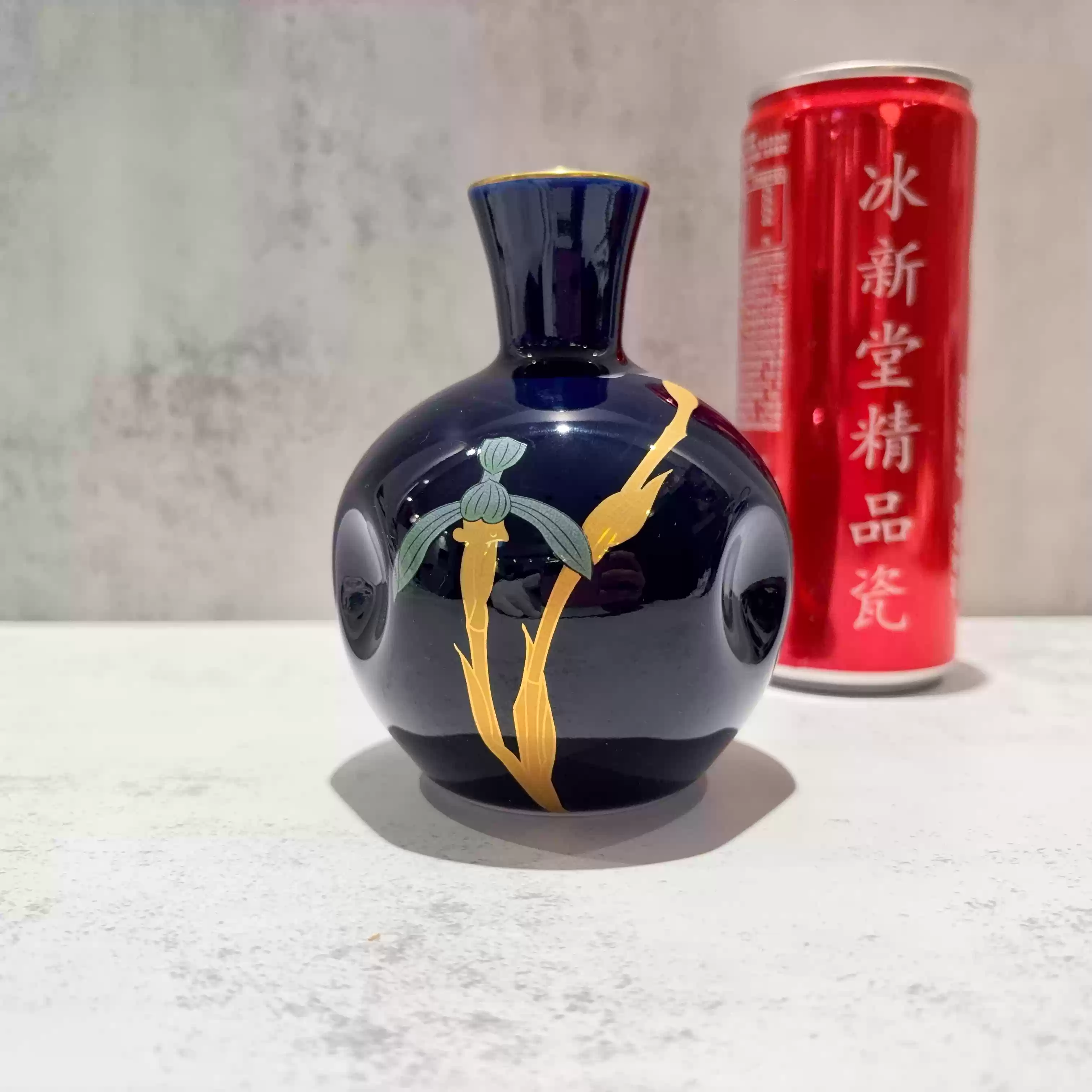 日本深川制瓷经典高端牡丹金小花入小花瓶口径2.5cm 整高14cm-淘宝