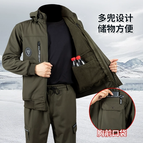 Утепленный комплект, удерживающий тепло ветрозащитный водонепроницаемый зимний дорожный комбинезон для работы, увеличенная толщина