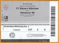 German Football Tickets 2008-2009 Bundesliga Bayern Munich-Hannover 96 original ticket collection