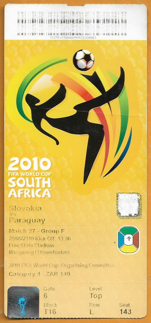 South African Football Tickets 2010 World Cup 27 Slovakia-Paraguay Original Live Ticket Collection