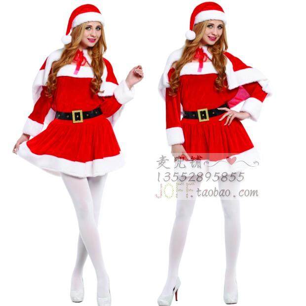 Christmas Old Man Clothing Adult Women Gold Silk Suede Christmas Hat Shawl Long Sleeve Skirt Suit Performance Clothes 6 pieces of clothing