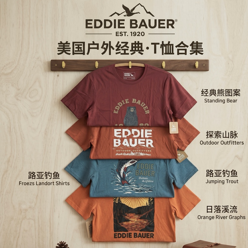 Eddie Bauer American Outdoor Brand Retro Washed Printed Short-Sleeved T-Shirt for Men in Stock