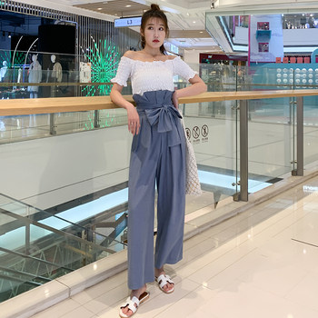 Bud high waist trousers women's summer loose foreign style paper bag pants bow wide leg pants original design ruffle trousers
