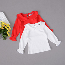  Baby red bottoming shirt Baby long-sleeved top T-shirt off-white childrens autumn and winter wild lapel bottoming shirt