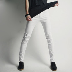 2024 Spring New Pure White Jeans Men's Slim Fit Stretch Small Leg Pants Men's Korean Style Trendy Pants Pants