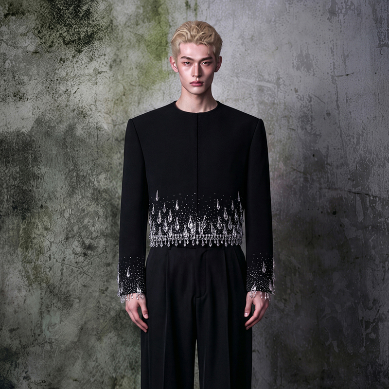 Shantian "Star Falling Crystal" Niche Design Short Suit for Men with Rhinestones and Heavy Craftsmanship