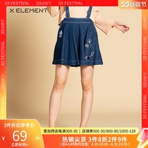 Natural Elements Summer Dress New Embroidered Braces Denim Half Body Dress Plexefold Skirt