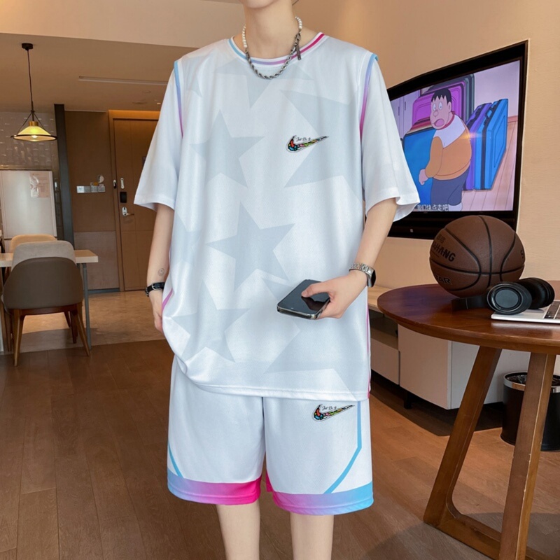 Niketon Quick-Drying Basketball Uniform Men's Summer New Casual Short-Sleeved T-Shirt Shorts Youth Fake Two-Piece Sports Suit Niketon Quick-Drying Basketball Uniform Men's Summer New Casual Short-Sleeved T-Shirt Shorts Youth Fake Two-Piece Sports Suit