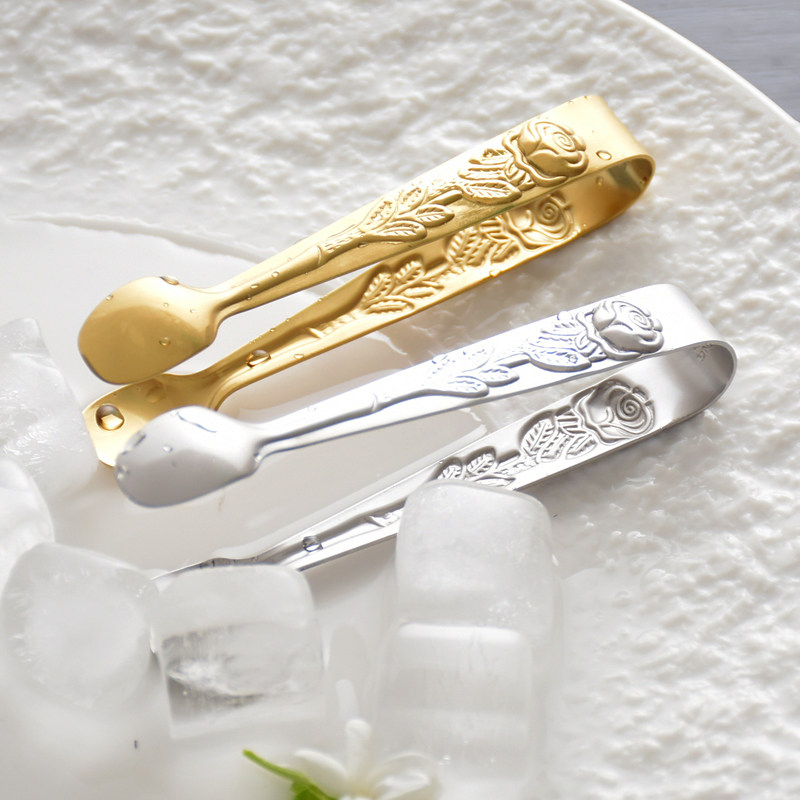 304 Stainless Steel Coffee Square Sugar Clip Creative Eurostyle Rose Pattern Ice Cubes Clips Mini Lemon Slice Clip