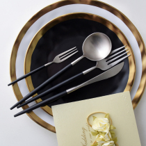 Portuguese black silver western food steak knife and fork spoon chopsticks 304 stainless steel knife and fork Western food three-piece set home