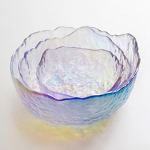 Japanese transparent colorful glass creative hammer fruit vegetable salad bowl dessert bowl glacier Big Bowl ins Wind