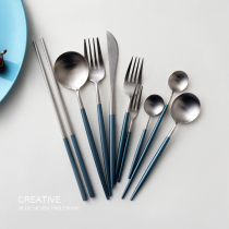 Portuguese Blue Silver net red GOA same 304 stainless steel Western steak knife and fork spoon long handle coffee spoon chopsticks