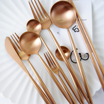 Net Red Portugal rose gold knife and fork two-piece set 304 Matt stainless steel Western dishes steak dessert spoon