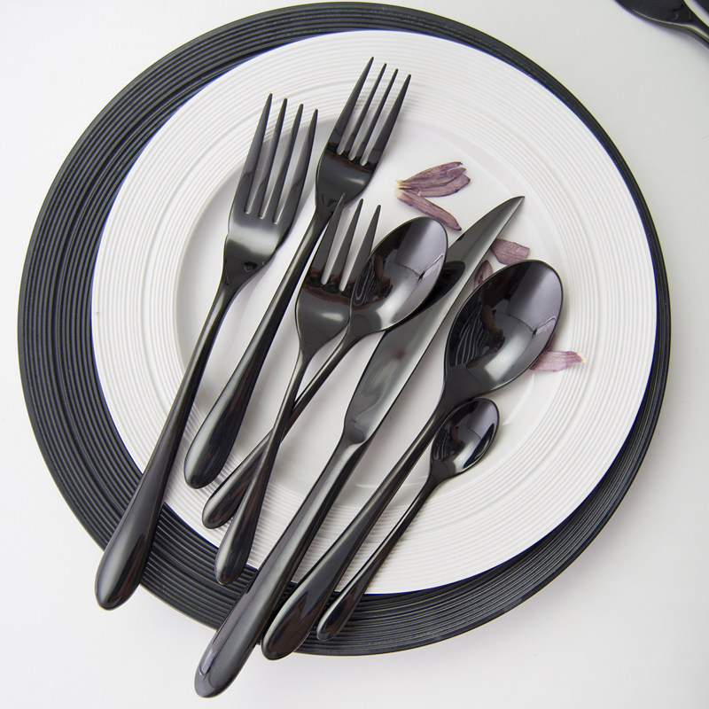 Stainless Steel Full Black Steak Knife Fork Spoon Fruit Fork Coffee Spoon Western Dining Steak Knife Fork Set